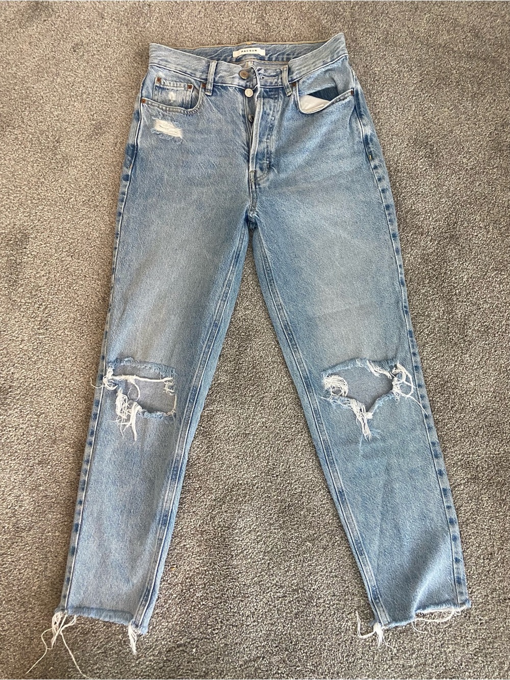 PacSun Light Wash Distressed Mom Jeans - Button Fly Size 26